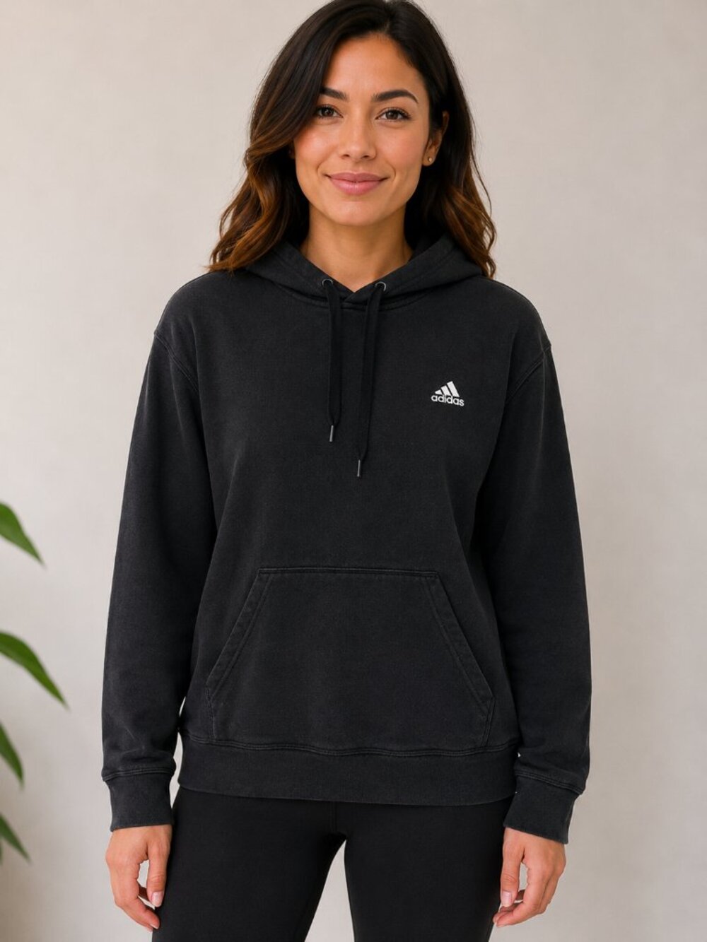 Adidas Black Small Logo Fleece Pullover Hoodie Women's L